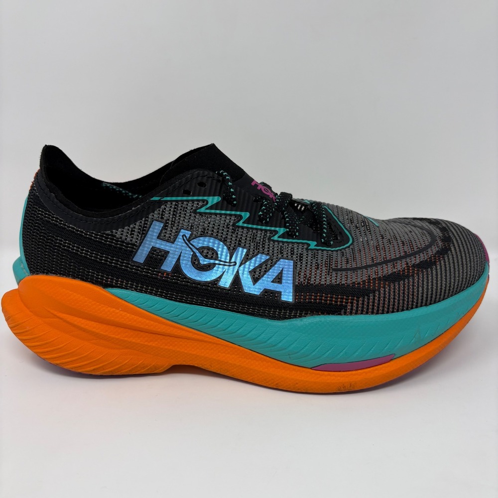 Hoka Mach X 2 Womens 7.5 Black Blue Orange Athletic Running Shoes (1155120 BCQ)